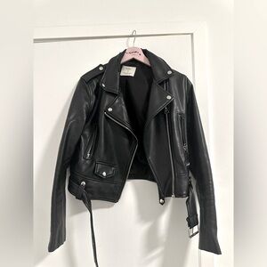 Black biker leather jacket